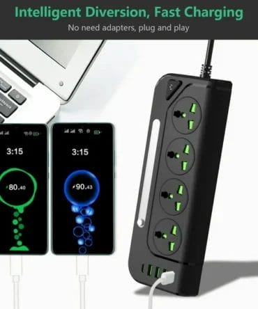 تتيح هذا الوصلة شحن 8 أجهزة في وقت واحد، حيث يحتوي على 4 منافذ AC واسعة و4 منافذ USB