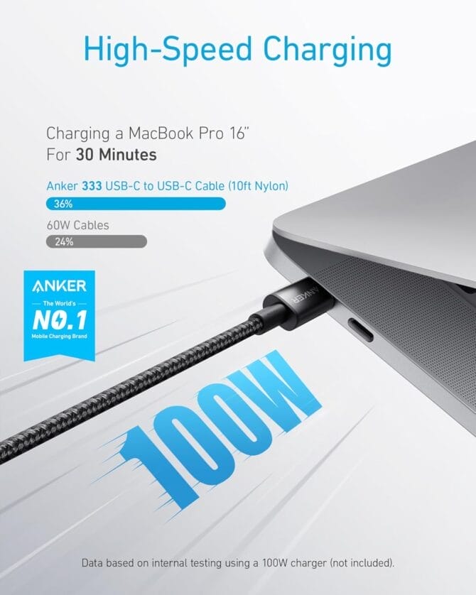 كيبل شحن انكر تايب سي 60 W