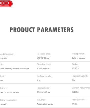 مواصفات جهاز تتبع XO LP02 الذكي المقاوم للفقدان