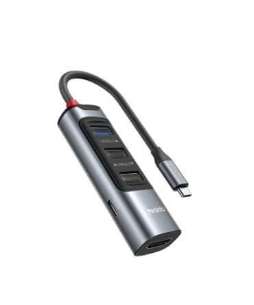 محوّل Yesido متعدد الوظائف 5 في 1 – USB-C مع شحن سريع 100W وHDMI وOTG
