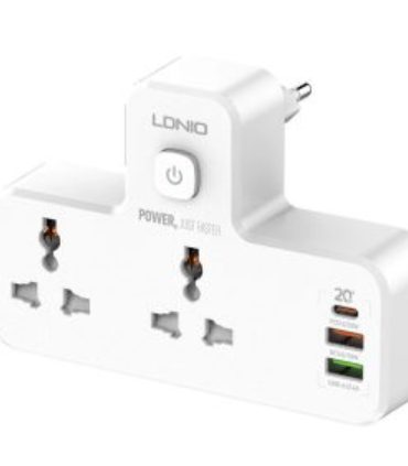 موزع طاقة مزود بمُمدّد USB بقدرة 20 واط بثلاث منافذ مع توصيل طاقة PD وصلة كهربائية بالحائط