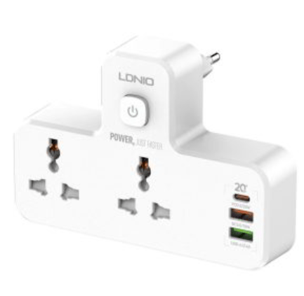 موزع طاقة مزود بمُمدّد USB بقدرة 20 واط بثلاث منافذ مع توصيل طاقة PD وصلة كهربائية بالحائط