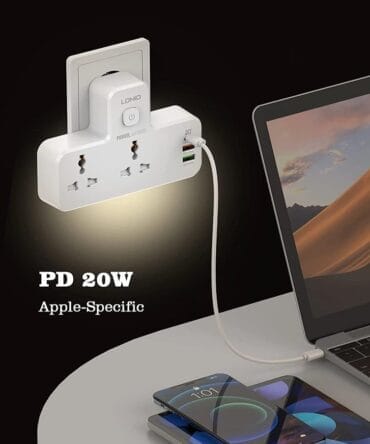 موزع طاقة مزود بمُمدّد USB بقدرة 20 واط بثلاث منافذ مع توصيل طاقة PD