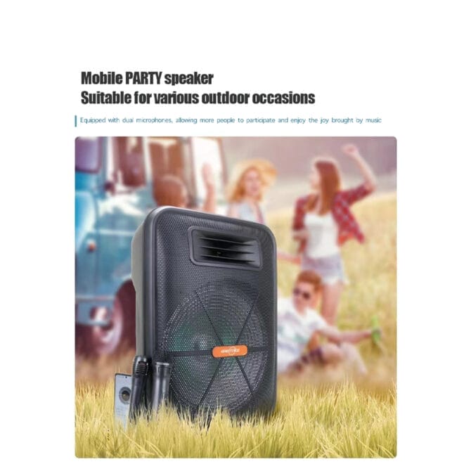 سبيكر حفلات كاراوكي محمول GTS-1882 مع مضخم صوت (Subwoofer) لاسلكي بتقنية البلوتوث، بيس قوي مقاس 15 بوصة، وميكروفونات سلكية