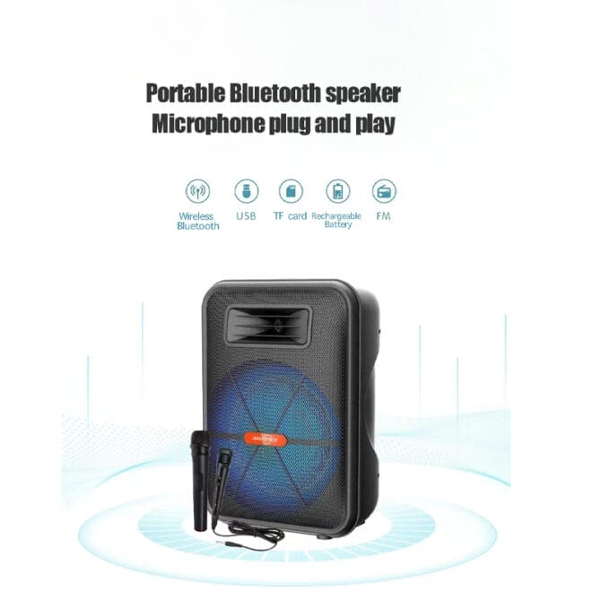 سبيكر حفلات كاراوكي محمول GTS-1882 مع مضخم صوت (Subwoofer) لاسلكي بتقنية البلوتوث، بيس قوي مقاس 15 بوصة، وميكروفونات سلكية