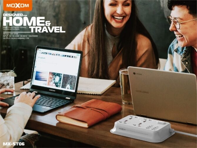 وصلة كهرباء وشحن MX-ST06 موكسوم 6 منافذ USB ومنفذين Type-C شحن سريع 3.5A و 4 مقابس كهرباء